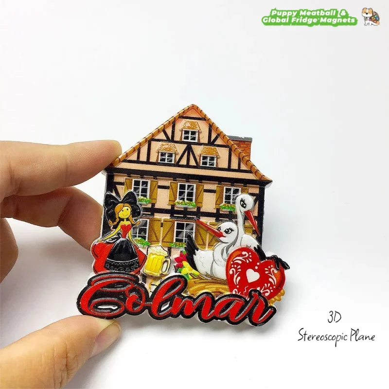 Francia Colmar divertido recuerdo de viaje de dibujos animados decoración creativa del hogar imán de nevera 3D