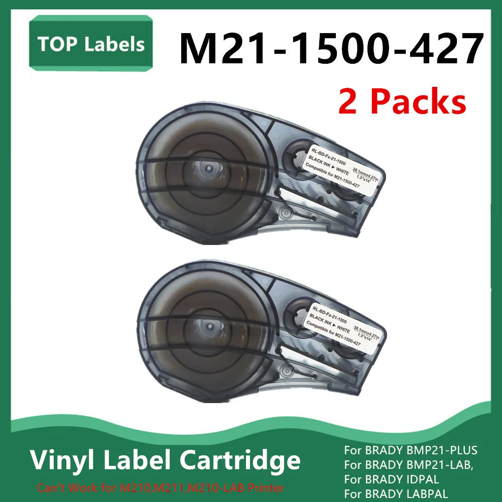 1~2PK Compatible Vinyl Labes Cartridge M21-1500-427 38.1mm Use For Brady BMP21-PLUS,Work Control ,Electrical Panels,Datacom