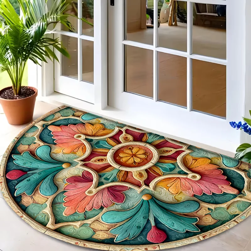Intricate Spiritual Geometric Pattern Print Round Door Mat Commercial Floor Carpet For Gym Dance Hall Office