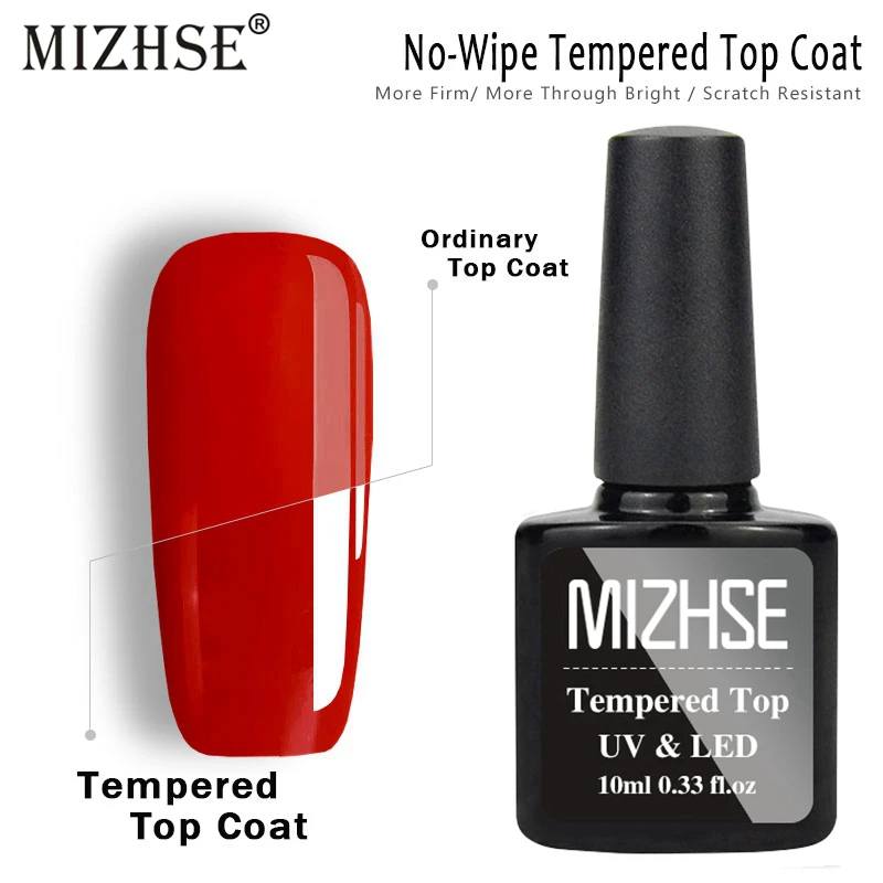 MIZHSE 10ml Tempered No Wipe Top Coat Gel Nail Polish Long Lasting Luxury Surface Bright Base Coat Primer Matte Top Rubber Top