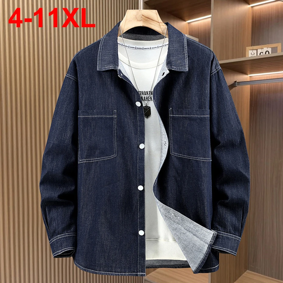 

11XL мужские джинсовые рубашки хлопковая блузка с длинным рукавом на пуговицах мужские рубашки большого размера 10XL 9XL