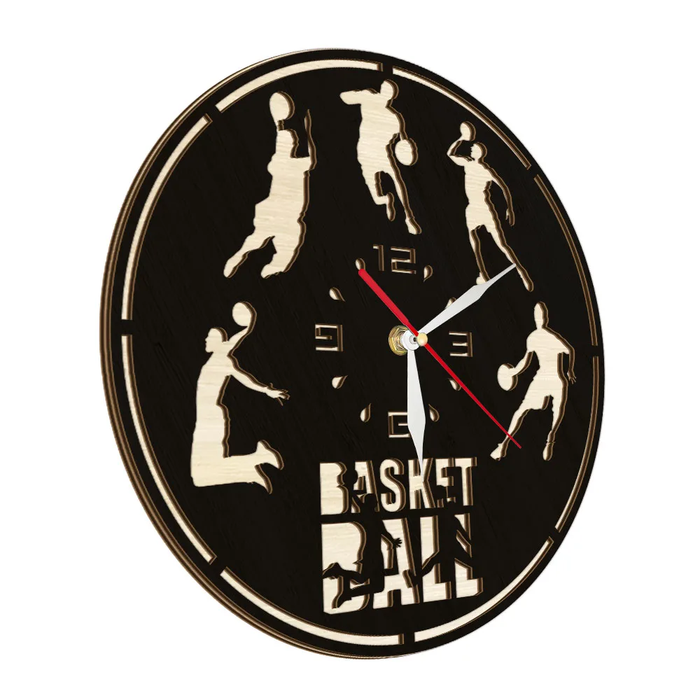 Basketball Dribble Throwing Motion Wall Clock For Man Cave Ball Sport Laser Cut Wooden Wall Clock Player Home Decor Timepieces