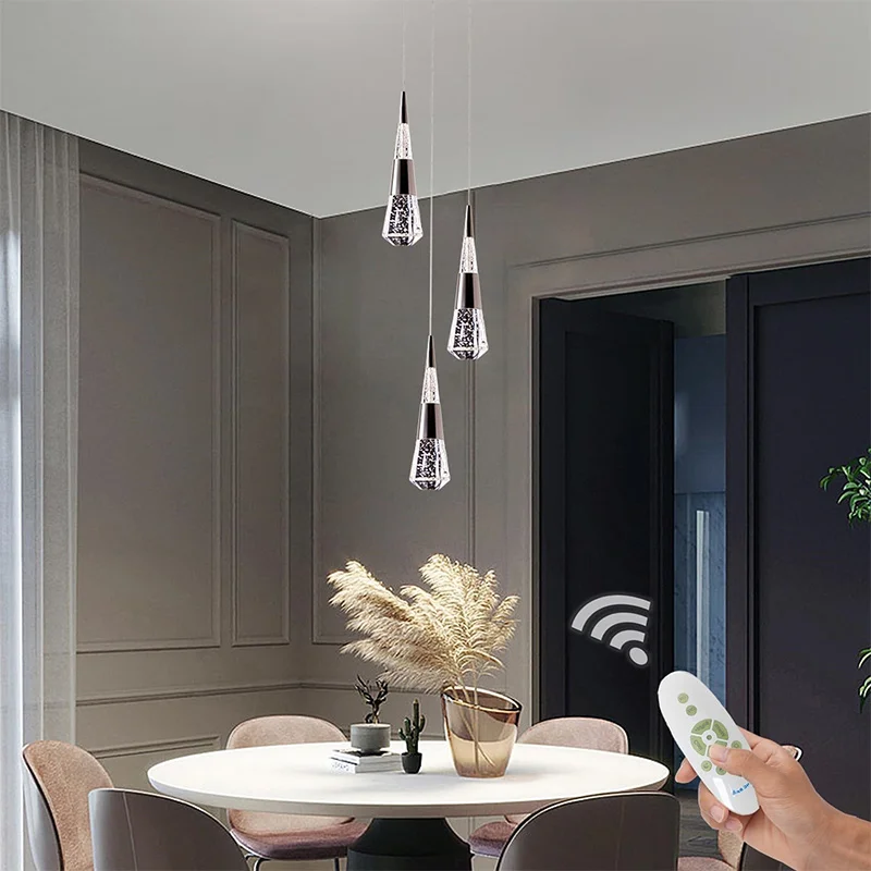 Modern Pendant Light Luxury Crystal Meteor Shower-Style Lamp Dimmable Long Entrance Lighting Fixture for Staircase Kitchen Islan