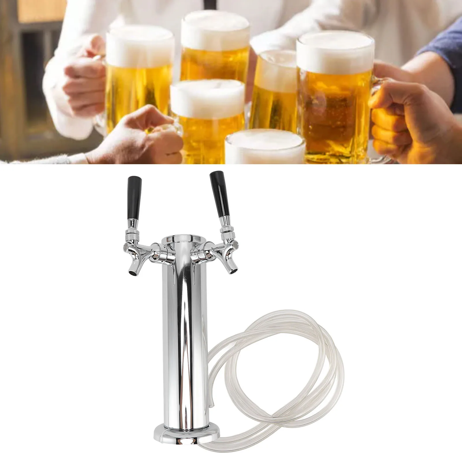 Entwurfsbier-Kegerator-Turm aus Edelstahl mit doppeltem Wasserhahn, ideal für die Hausbar und Bierbrauerfässer