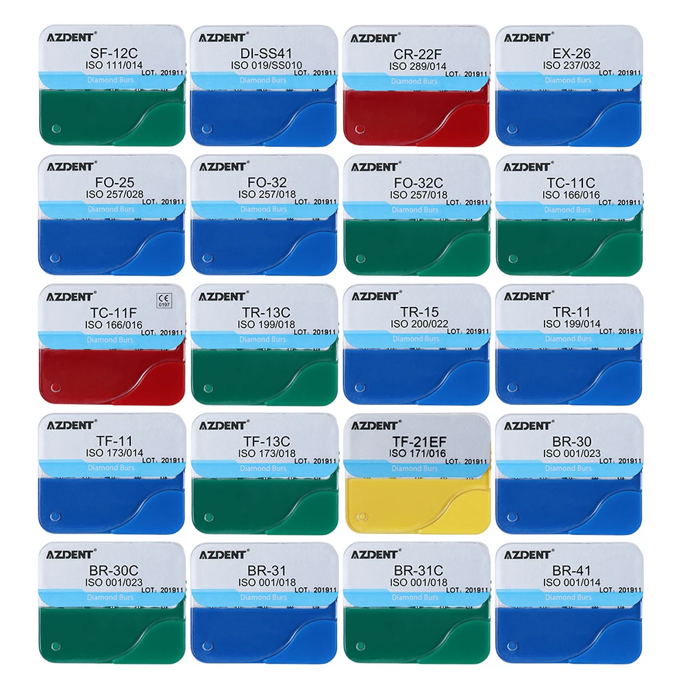 AZDENT 20 Boxes=100 Pcs/Pack Dental Diamond Burs Drill Dental Burs Dia-burs for High Speed Handpiecess Medium FG 1.6M Dentist