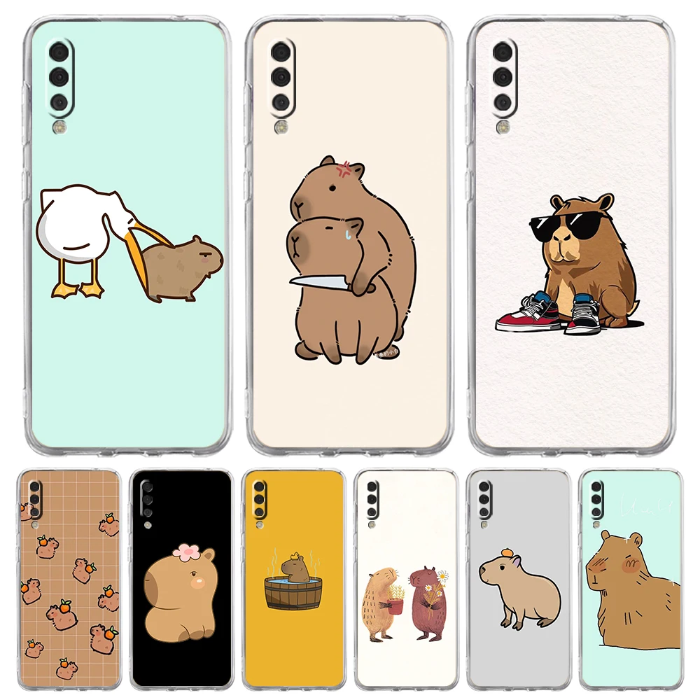 Cartoon Capybara Phone Case For Samsung A54 A52 A50 A70 A30 A40 A20S A20E A02S A12 A14 A22 A42 A72 A34 A32 5G A04s Clear Cover