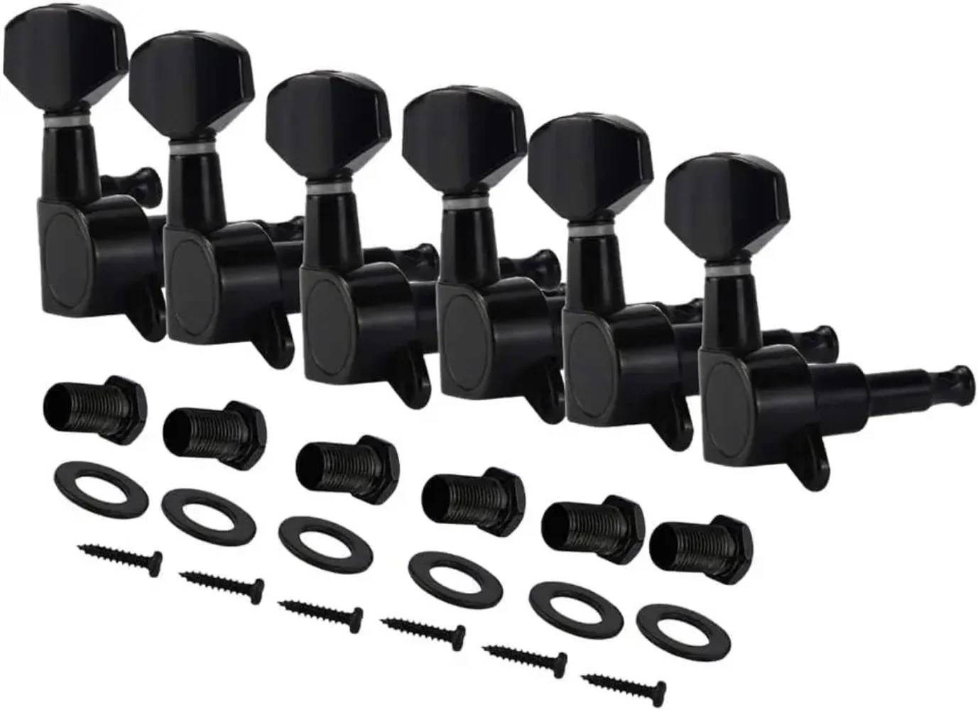 6-in-line Electric Guitar Machine Head Tuners 6R Sealed Tuning Pegs Keys Chrome/Black For ST Guitar