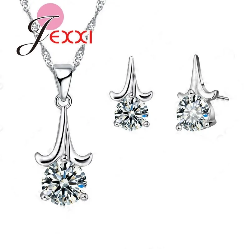 

Big Promotion 925 Sterling Silver Jewelry Set Shiny AAA CZ Stone Pendant Necklace Stud Earrings for Women Fast Shipping