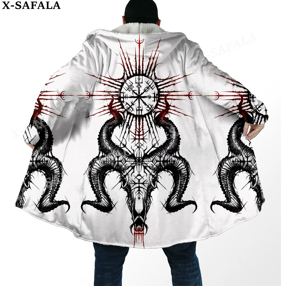 

Viking Line Tattoo Symbol Totems Thick Warm Hooded Cloak Men Overcoat Coat Windproof Fleece Cape Robe Hooded Blanket-22