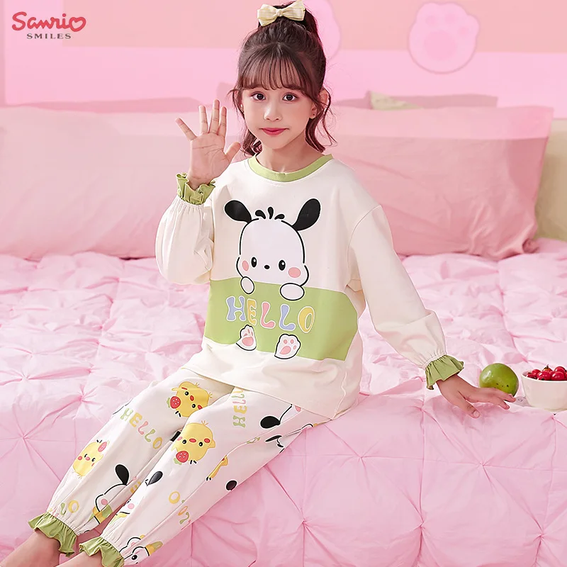 

Sanrio Girl Clothing Hello Kitty Cinnamoroll Children's Pajamas Cute Casual Anime Long Sleeved Combed Cotton Pyjamas Sleepwear