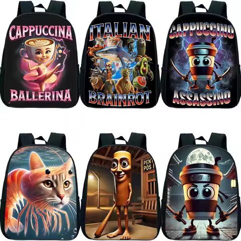 2025 New Italian Brainrot Backpack for Boys Girls Funny Cappuccino Assassino Kids Backpack Toddler Kindergarten Schoolbag Gifts