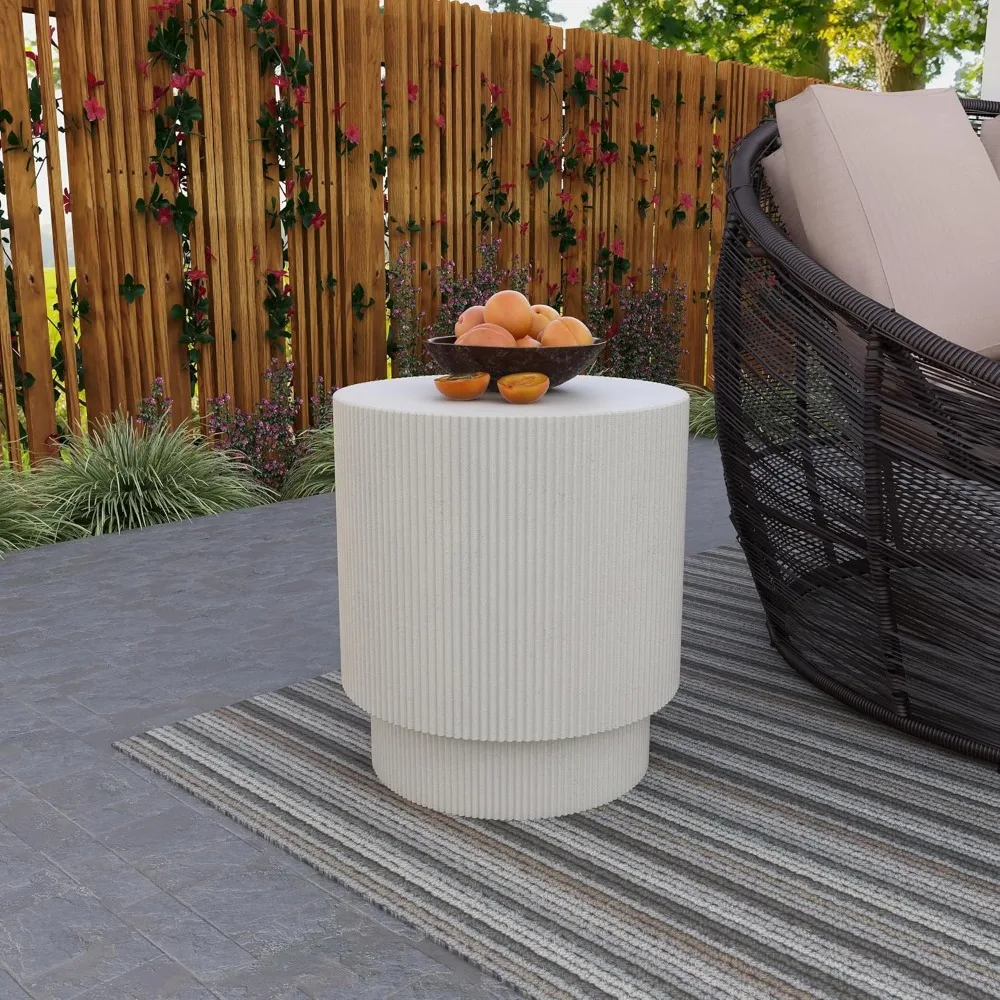 

Modern Side Table Round Fiberstone Top Accent End Table for Home, Outdoor Patio, Living Room Sofa, Customized