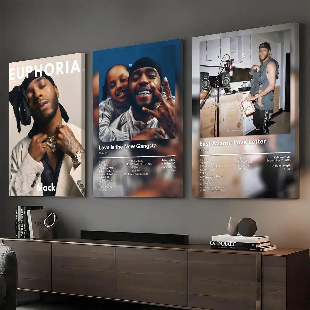 6LACK Rapper Album Cool Painting Calligraphy HD Modern Style Inner Frame Canvas Poster Bedroom Room Hallway Wall Art Decor