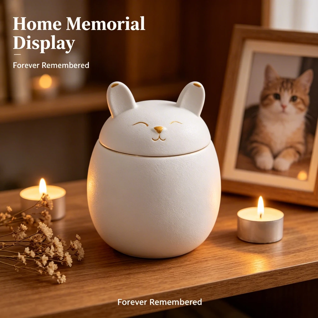 Sleeping Animal Ceramic Keepsake Jar, Pet Ashes Memorial Urn with Frosted Finish, Warm Tribute for Beloved Pets