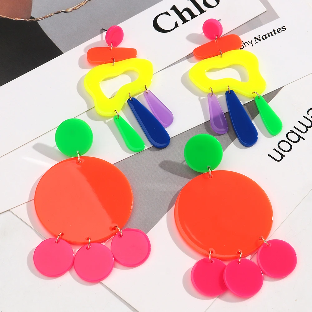 New Acrylic Fluorescent Irregular Geometric Long Dangle Earring Exaggerated Tassels Dangle Earrings Women Jewelry Gifts