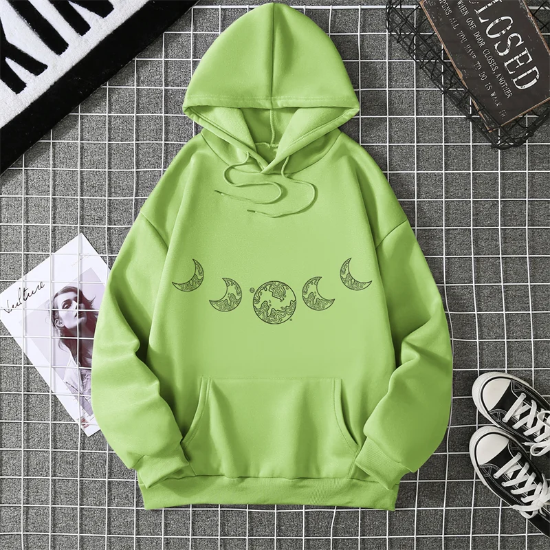 أغطية رأس مطبوعة القوطية Harajuku الهيب هوب الرجعية البلوز السيدات المطبوعة Crewneck مقنعين عادية فضفاض كم طويل الصوف الملابس