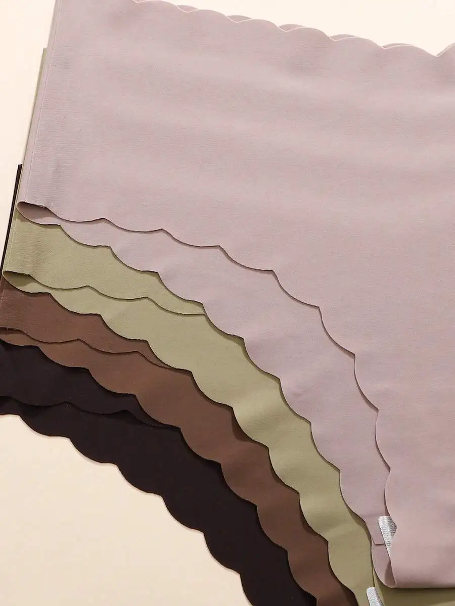 

8pcs Pack Wavy Trim Seamless Smooth Breathable Womens Panties Solid Color