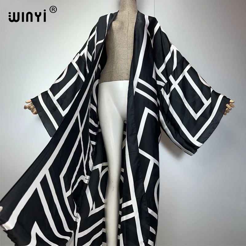 Winyi nova impressão geométrica quimonos vestidos africanos para mulher cardigans roupas de praia kaftan cobrir vestido de noite casaco solto