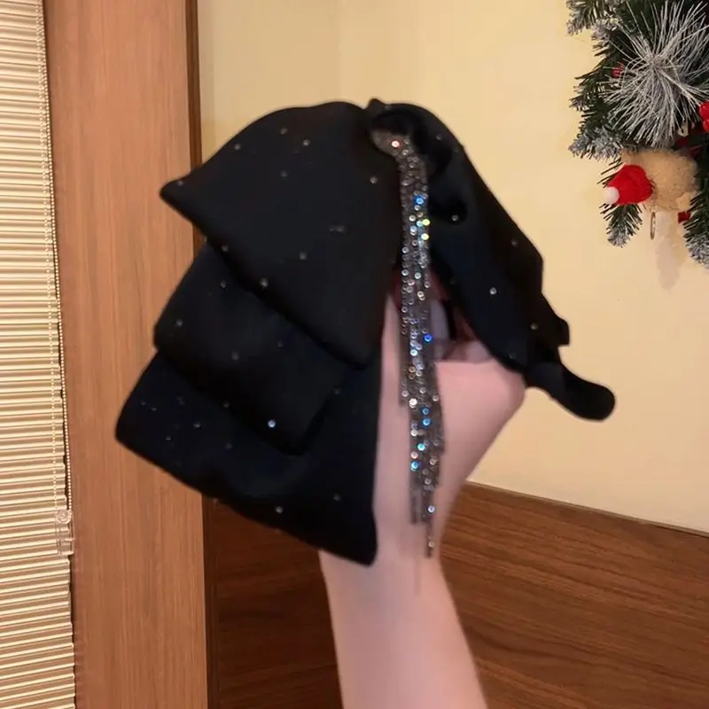 Prachtige sterrenhemel boog kwastclip voor dames High-end gevoel modieus temperament zwart satijnen haarklauw