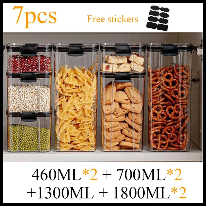 460~1800ml Stackable Food  Storage SET Box Kitchen Containers Noodles Spaghetti Sealed Tank Dry Food Cans Organizers Bottles