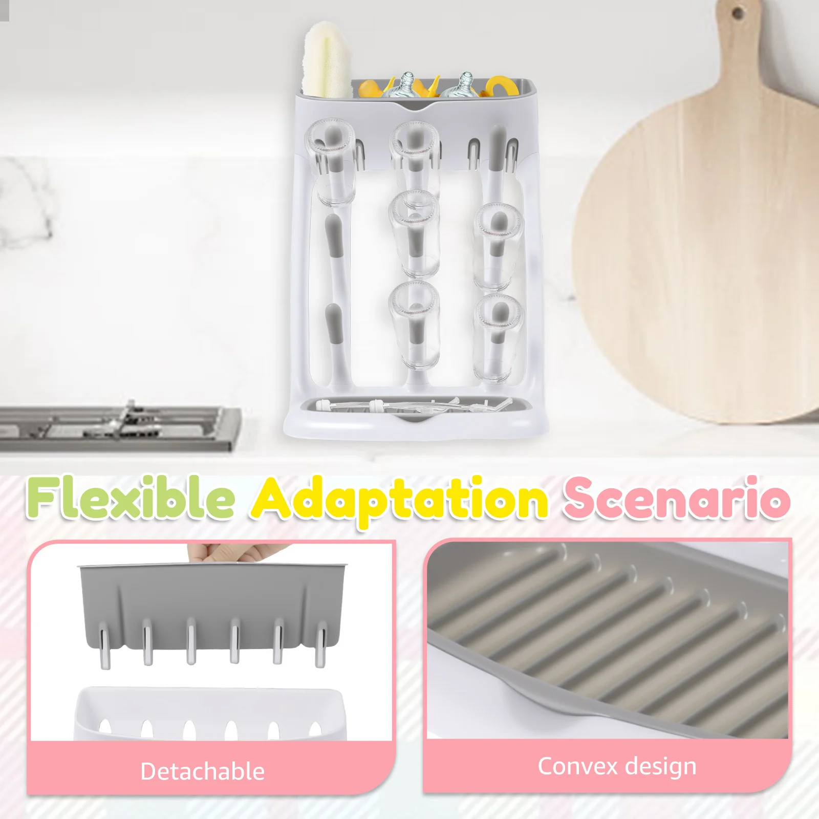 Vertical Baby Bottle Drying Rack Space Saving Countertop Holder Detachable Tray Design Suitable for Baby Bottles Cups
