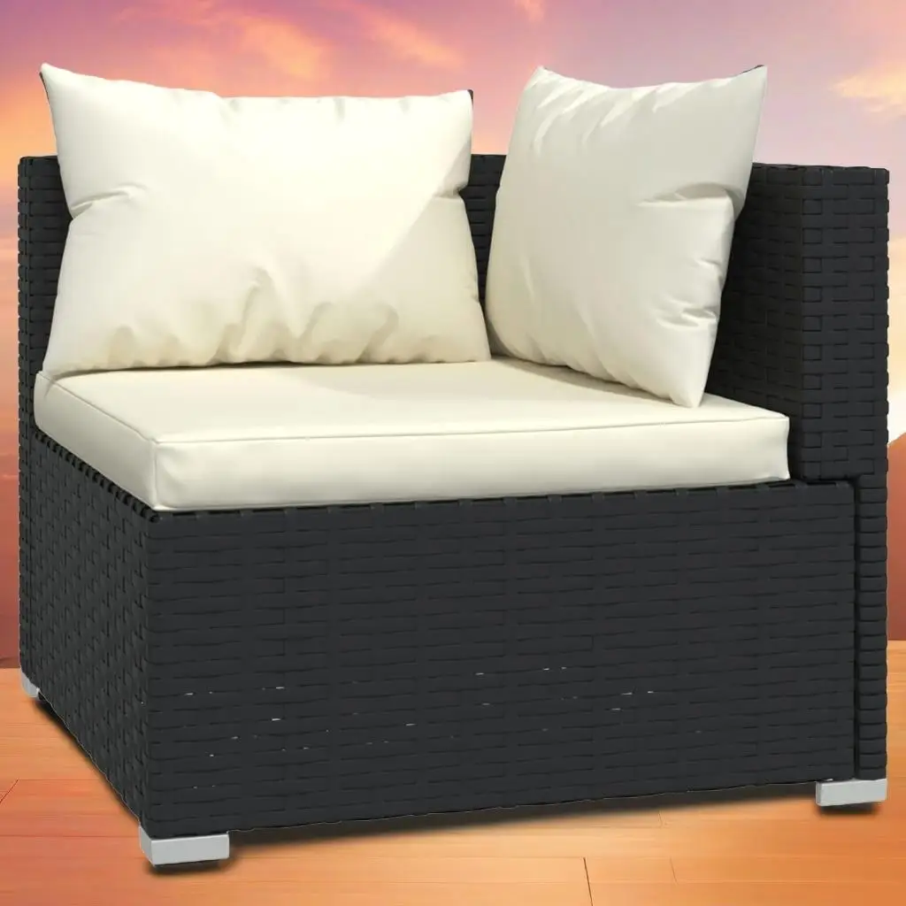 7-Piece Black Poly Rattan Patio Lounge Set with Cushions - Outdoor Furniture for Relaxation