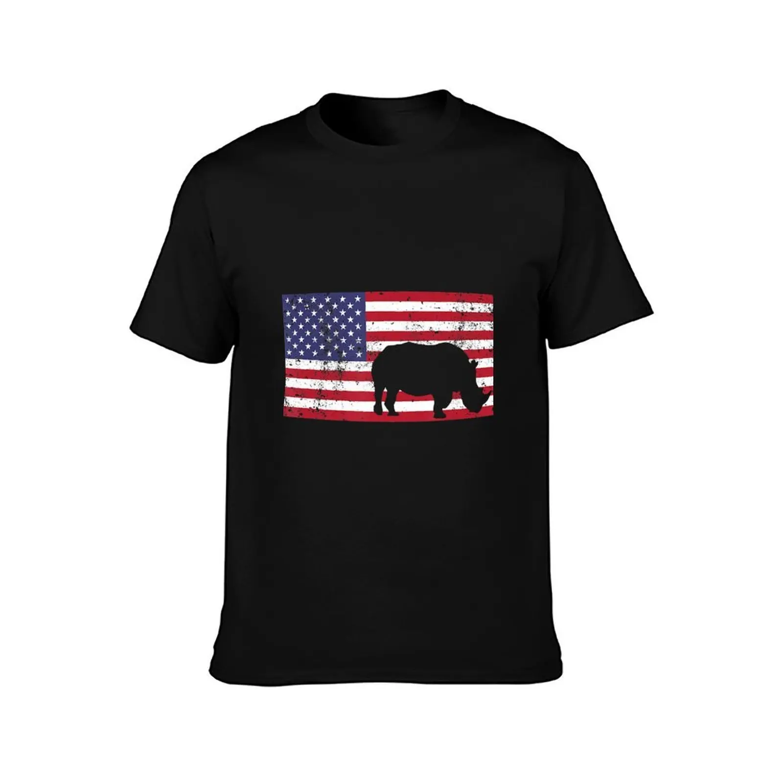 American Flag Rhino July 4th Conservation Rhinoceros T Shirt T-Shirt Simple Print Design T-Shirt
