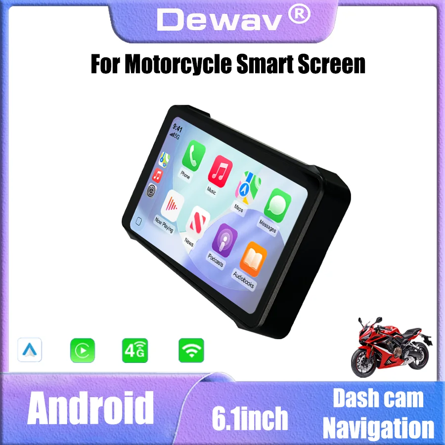 6.1 inch For Motorcycle Carplay smart electronic screen DVR dash cam video player 4G Android GPS navigation