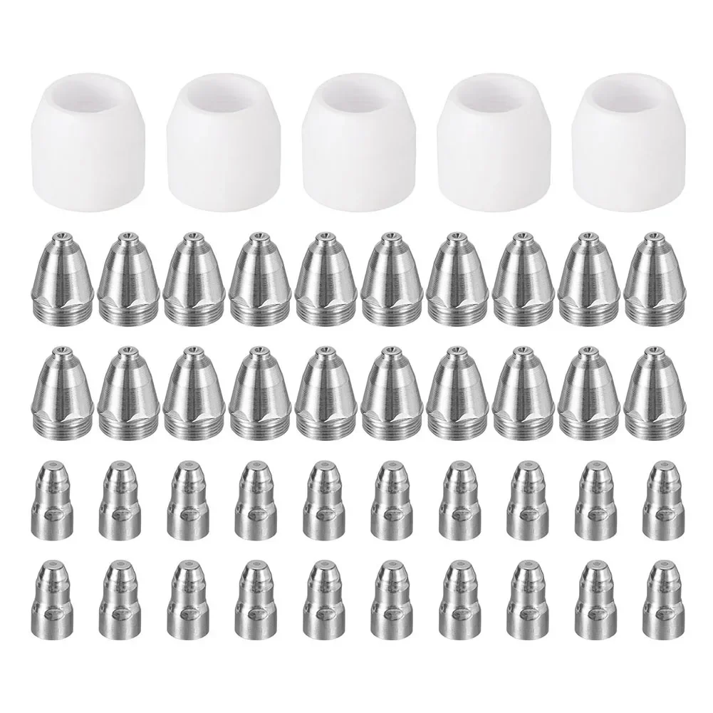 

45pcs Shroud Cups 1.1mm Plasma Cutter Nozzle Tips With Electrodes For P80 Plasma Cutter Consumables Kit Power Tool Cutting Parts