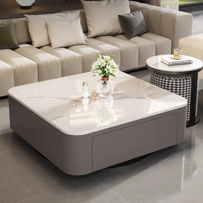 Light Luxury Simple Modern Rock Slab Square Glass Coffee Table TV Cabinet Coffee Tables Side Table Home Living Room Furniture