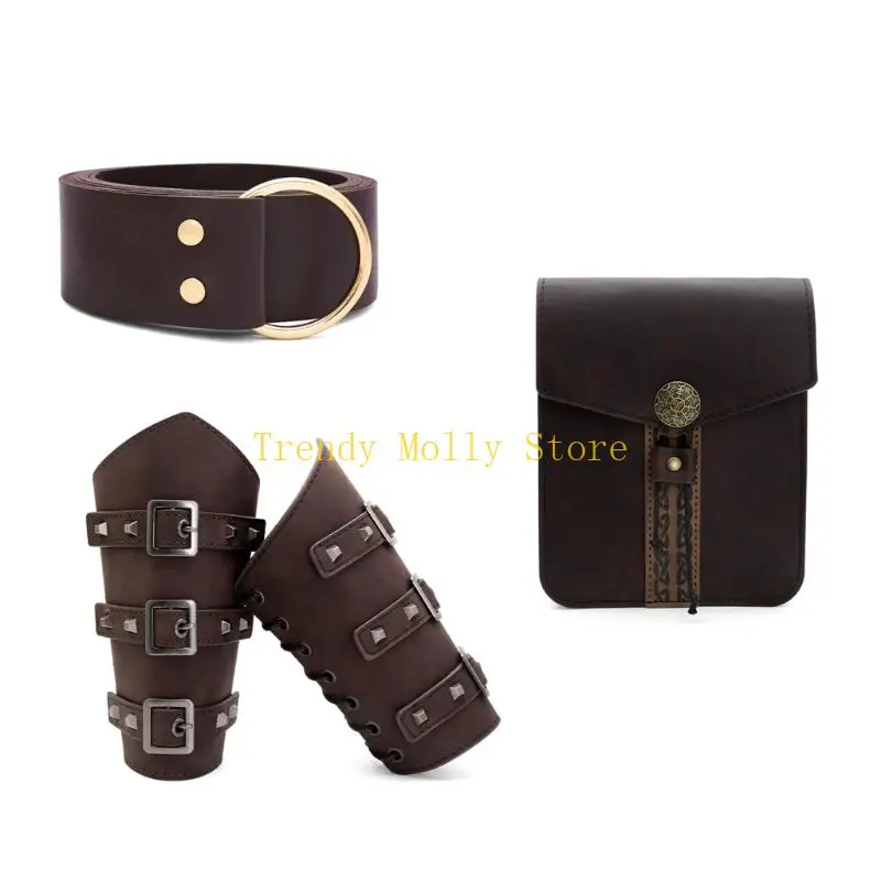 N5KB 르네상스 바이킹 의상 액세서리, 중세 해적 가죽 벨트 스커트 하이킹 할로윈 르네상스 코스프레 의상