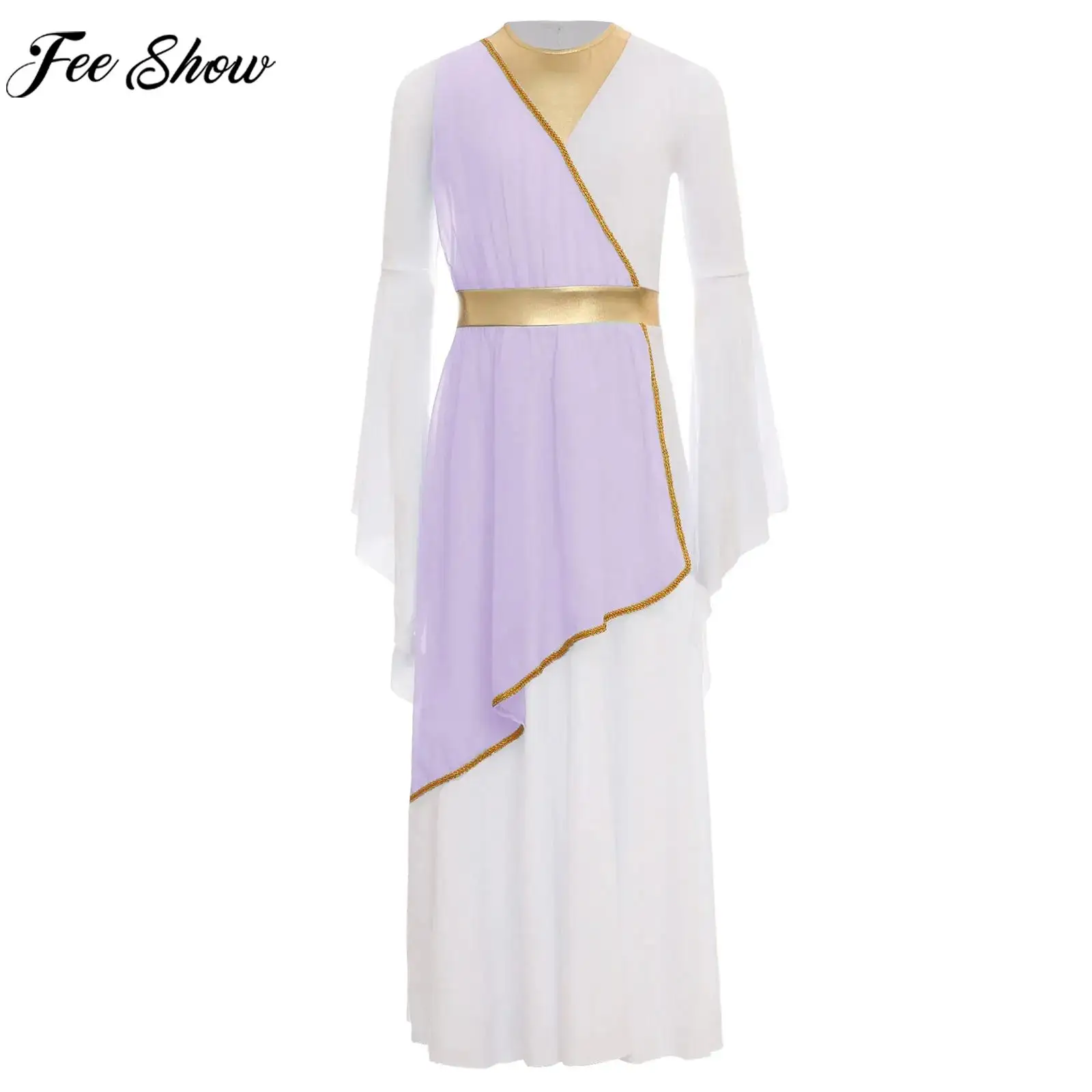 Kids Girls Halloween Ancient Greece Roman Goddesses Princess Cosplay Costume Worship Choir Praise Dress Long Sleeve Toga Robe