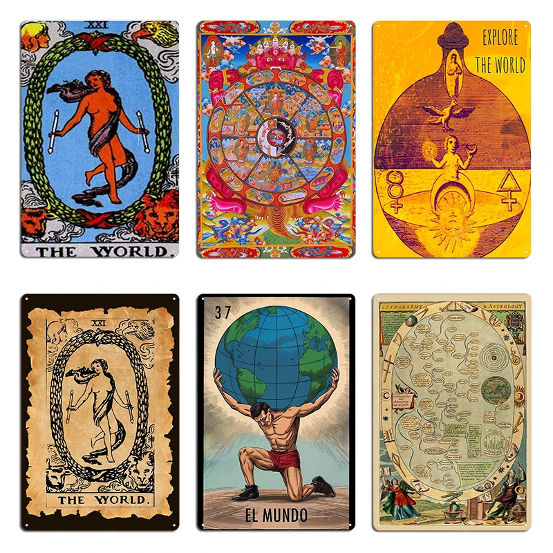 Rueda budista de la vida Bhavacakra, tarjeta de Tarot del mundo, Mural de Metal con bordes ásperos Vintage, decoración de pared para fiesta, impresión de cartel de estaño