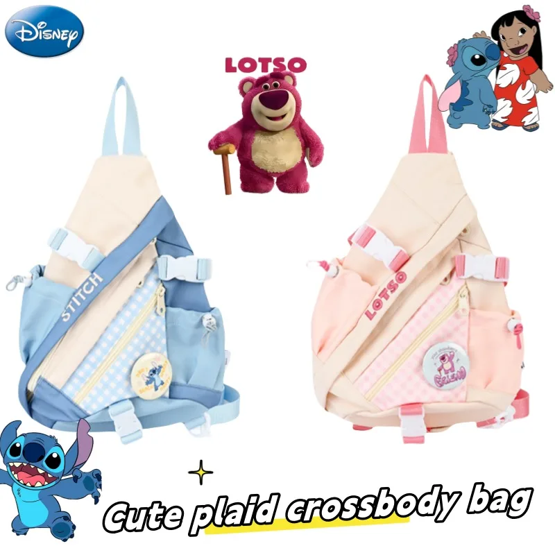 

Disney Stitch Pooh Bear Lotso Creative Personality Cartoon Plaid Stitching Student High-value One Shoulder Crossbody Bag Gift