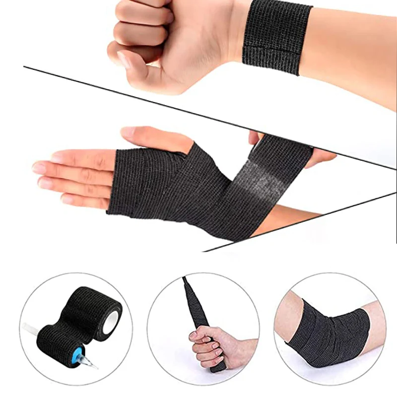 T-Rex 24pcs Handle Bandage Anti-slip Athletic Nonwoven Black Tape Tattoo Disposable Self-adhesive Elastic Bandage Grip Cover Wra