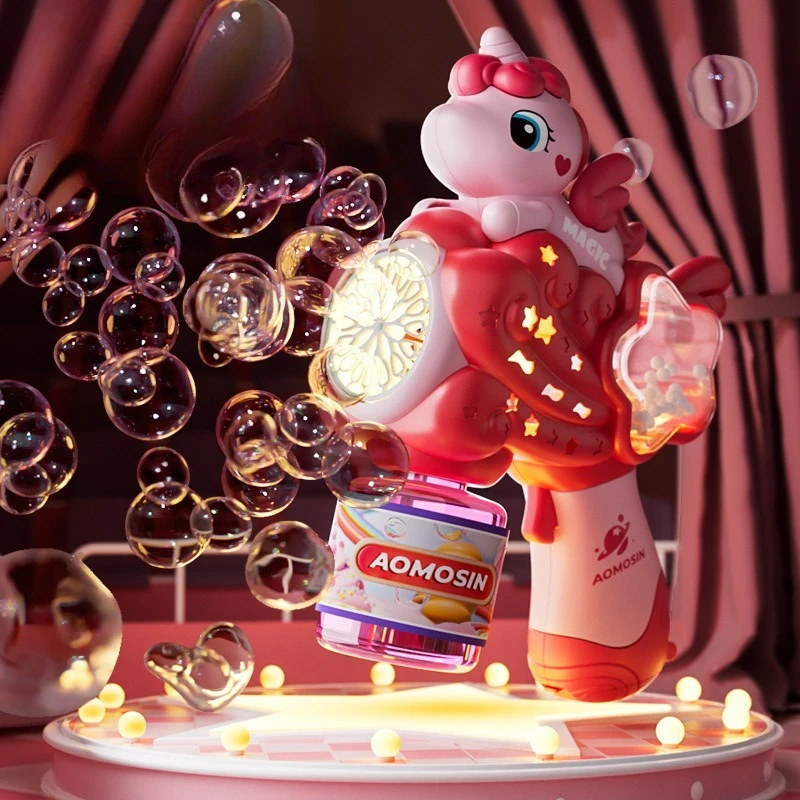 Unicorn Snowflake Bubble Machine Fully Automatic Multi Hole Bubble Maker Sound and Light Effects Bubble Toys for Children Gifts