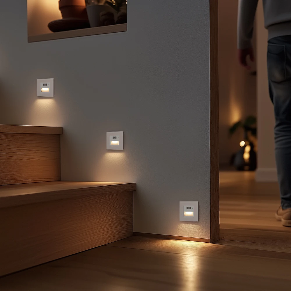 BSEED LED Light PIR Sensor Wall Light AC 110V 240V Recessed Footlight Stairway Corridor Lamp Motion Induction Wall Lamp Glass
