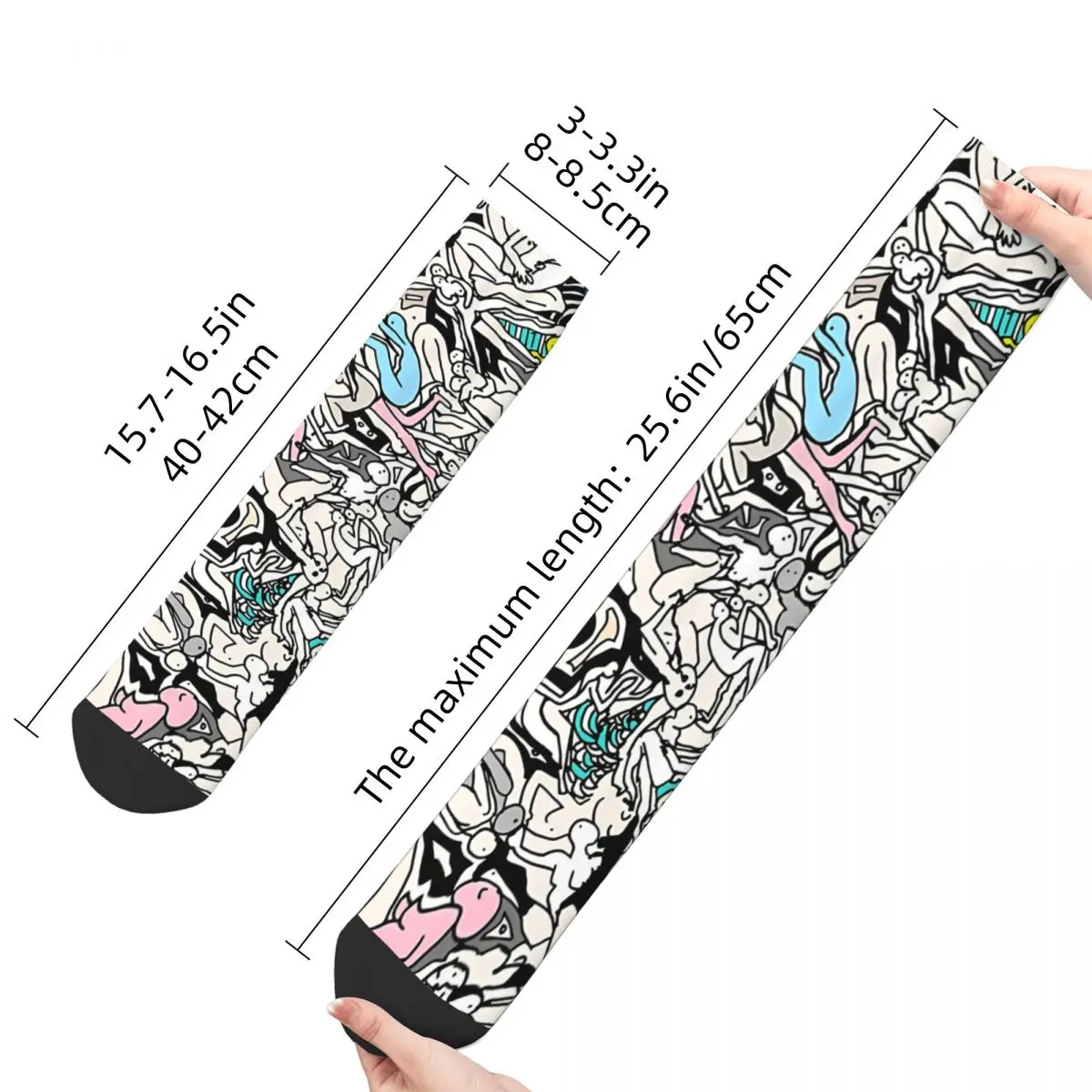 Funny Crazy Sock for Men Kamasutra LOVE Doodle Vintage Breathable Pattern Printed Crew Sock Casual Gift