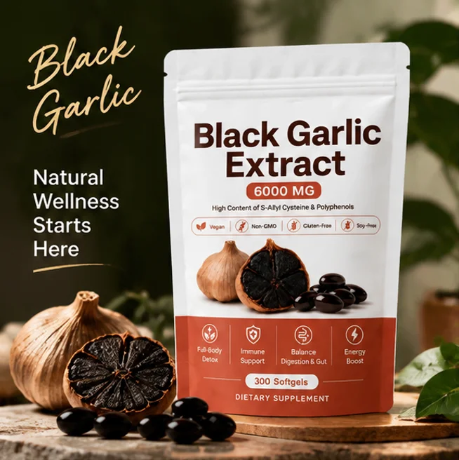 Black Garlic Extract Softgels 6000mg,Rich S‑Allyl Cysteine & Polyphenols,Vegan Non‑GMO,300 Softgels