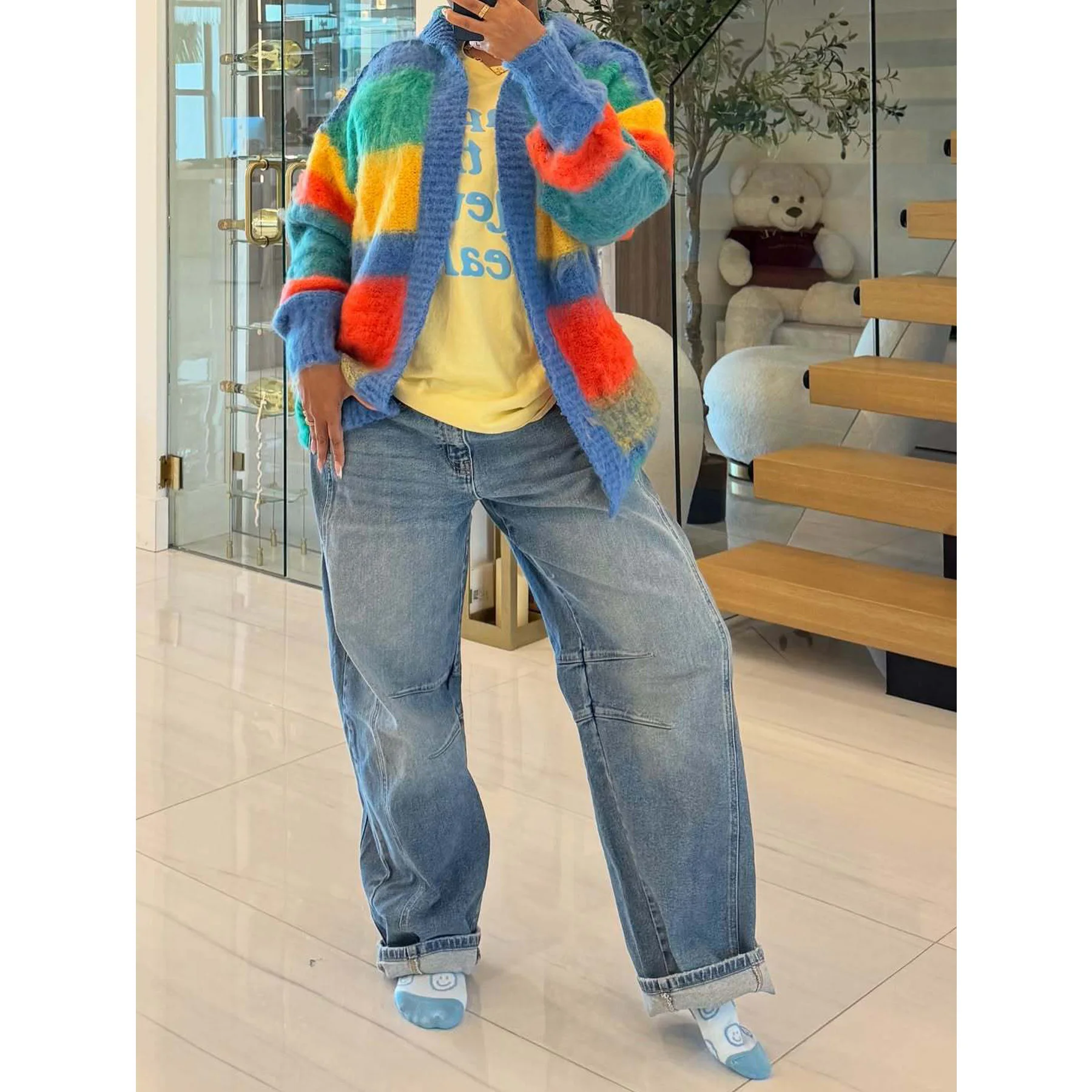 

Knitted Jacket Sweaters Cardigan Colorful Y2K Streetwear Winter Clothes Women 2025 Elegant Luxury Crocheted Coats Knitwear