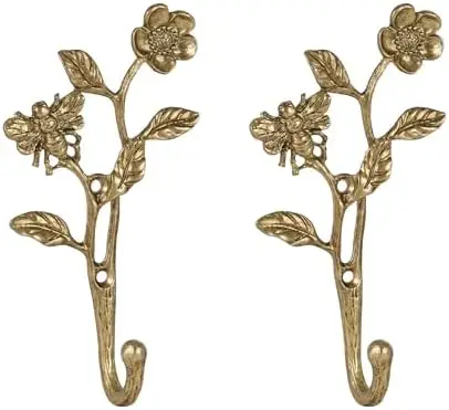 

SOFFEE DESIGN, 2 шт., металлические крючки для одежды темно-золотистого цвета с 3D-изображением пчелы и цветов – декор для стен в стиле фермерского дома для прихожей, ванной комнаты, спальни