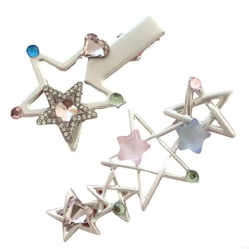F1CB Rhinestones Hair Clip Y2K Star Hairpin Bangs Clip Hairpin Y2K Headress for Women Girls Ladies