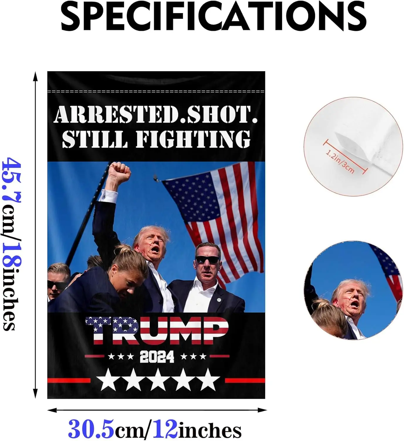 Double Sided Trump Shooting Garden Flag Arrested Shot Still Fighting Yard Flag 12x18In Trump Pennsylvania Rally Shot Assassinati