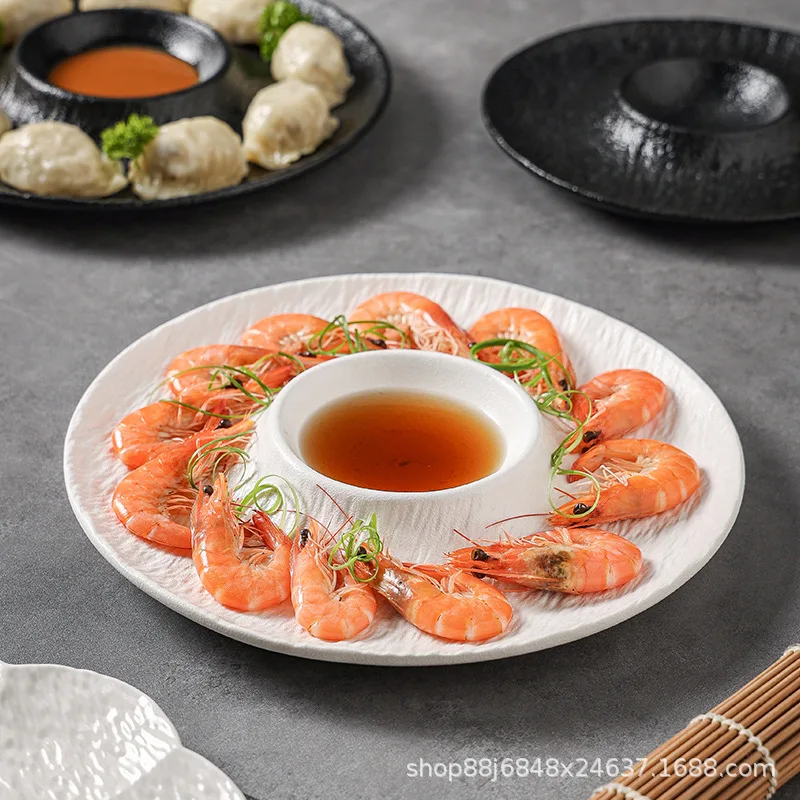 

Creative ceramic shrimp plates with vinegar saucers, commercial dumpling plates, and home light luxury Chinese tableware