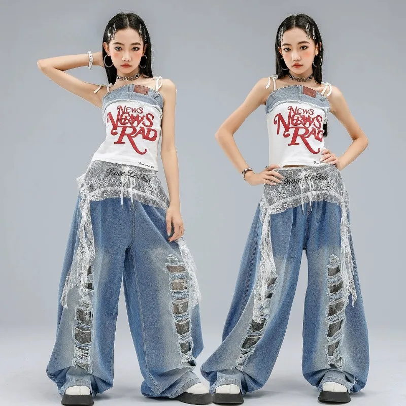 girls-teens-hip-hop-dance-outfit-crop-cami-tank-top-ripped-denim-wide-leg-pants-kpop-girl-group-jazz-stage-costume-set