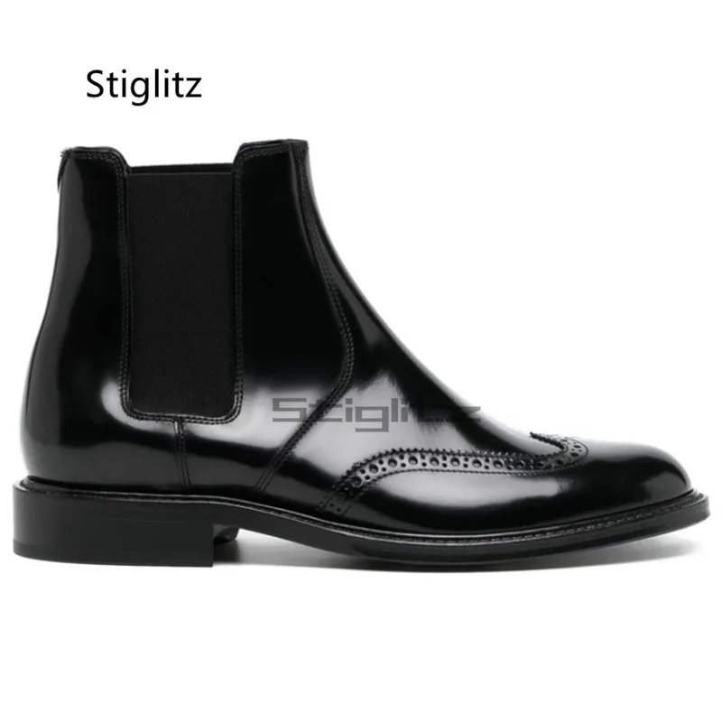 

Men's Business Brogue Chelsea Boots for Men Classic Cow Leather Ankle Boots British Style Short Boots Winter Casual Dress Shoes