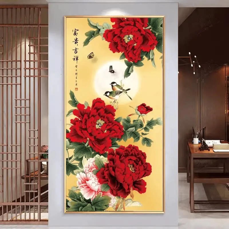 

Набор для вышивания крестиком «Пионы» (11CT/9CT), набор для рукоделия, хлопковые нитки, канва с принтом, декор для дома