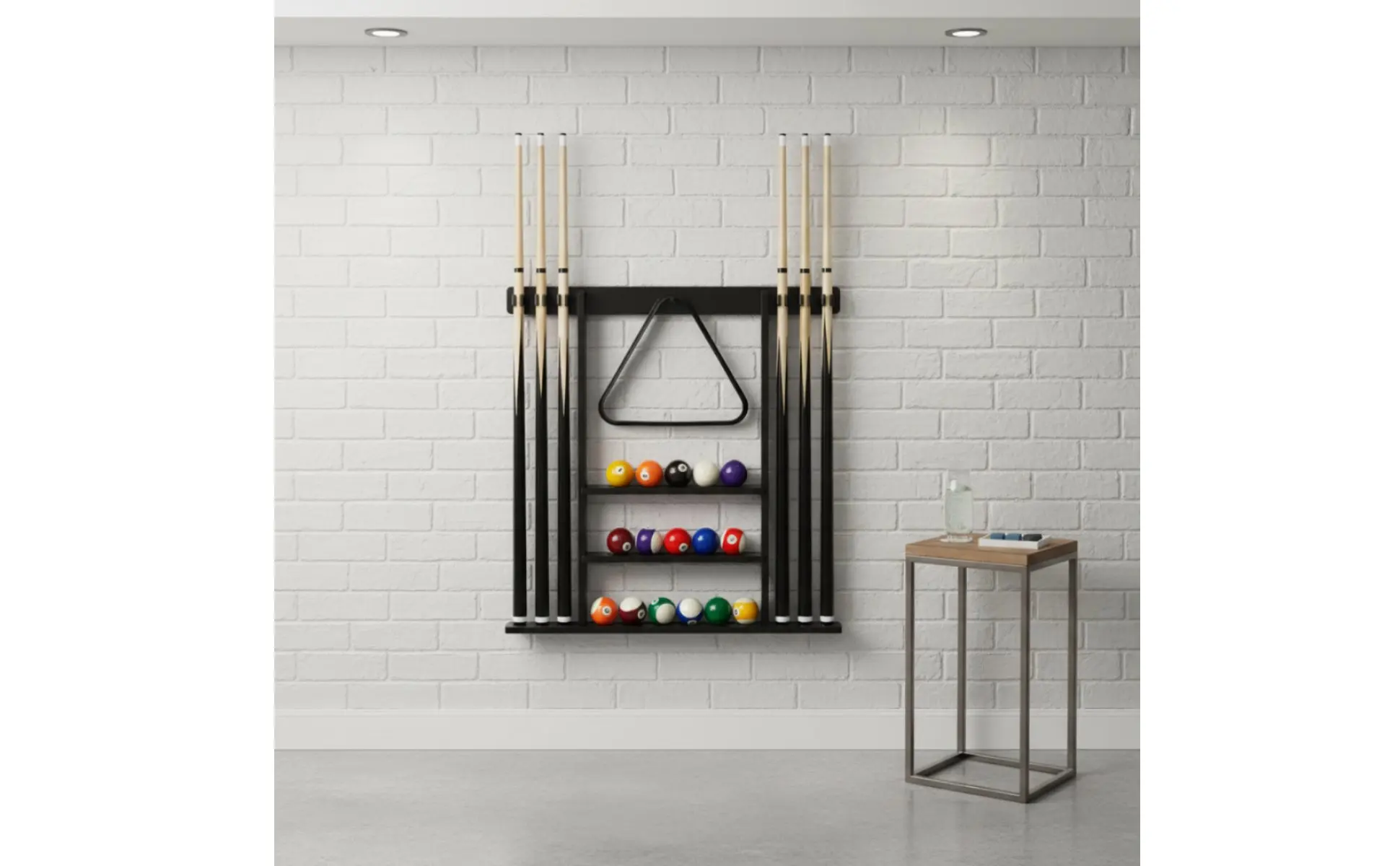 Billiard Cue Rack Black Finish Billiard Cue Stand Game Furniture Easy to Install Sports Storage Scratch Protection for Club Room