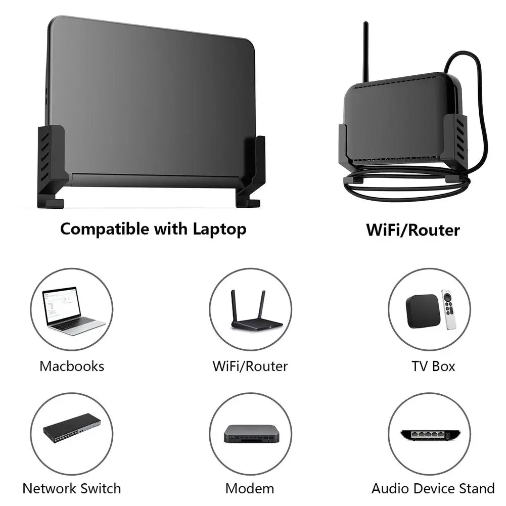 Suporte de parede para Wifi Router e Laptop, prateleira elegante, Space Saving, Storage Organizer, Rack, resistente