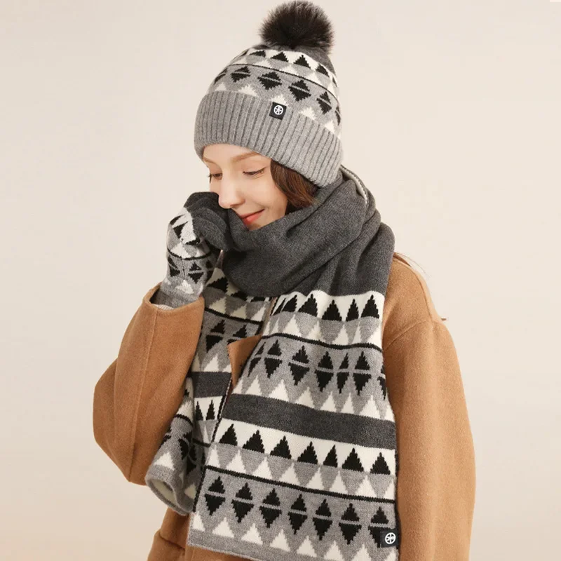 Japanese Knit Set - Winter Hat, Scarf & Gloves with Pompom, Warm Thickened Yarn for Women